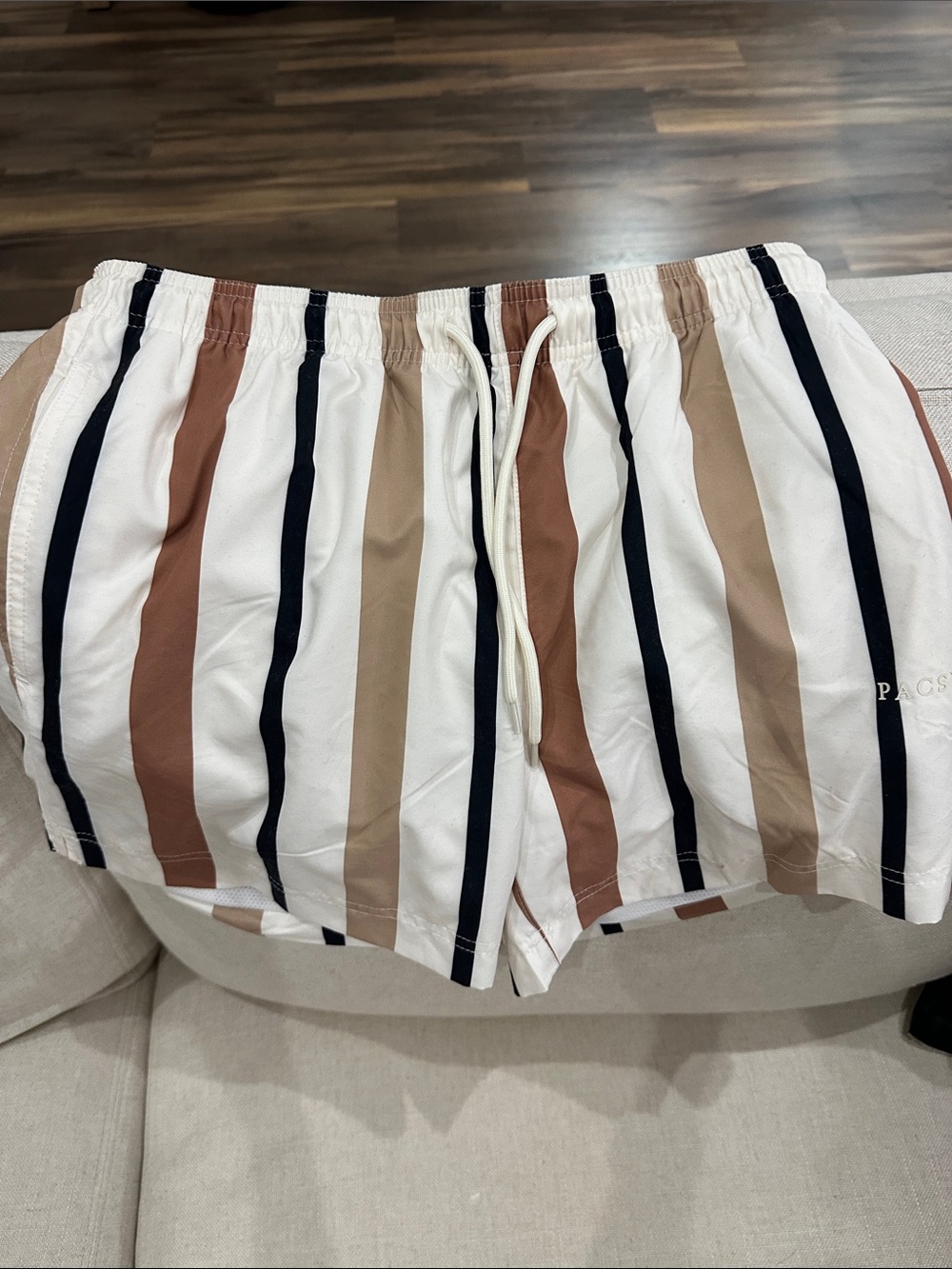 PacSun Men’s Striped Drawstring Shorts - White, Brown & Black